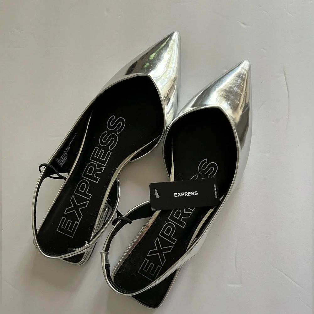 Express Sliver Pointed Toe Sling Back Flats NWT